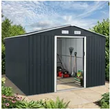BRAST Gartenhaus Gerätehaus Geräteschuppen Metall, TÜV geprüft, viele Größen, BxT: 278x259 cm, mit Satteldach & Doppelschiebetür, wetterfest wasserdicht grau 278 cm x 259 cm
