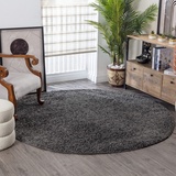 Surya Home Flauschiger Teppich Rund - Shaggy Teppich für Wohnzimmer, Schlafzimmer, Berber Abstrakter Langflor Hochflor Teppich Grau flauschig - Teppich Rund 200cm Carpet in Dunkel Grau