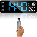 ALEENFOON Digitale Wanduhr, 13" Große Digitaluhr mit Fernbedienung, digitaler Wecker mit 2 Alarmen/Temperatur/Datum/Uhrzeit/einstellbarer Helligkeit/Countdown für Zuhause, Fitnessstudio, Büro(Blau)