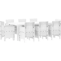 vidaXL Garten Essgruppe 9 pcs Weiß Polt Rattan