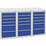 Stumpf Schubladenschrank Serie STS 410, 18 Schubladen enzianblau (12x100, 6x200mm)