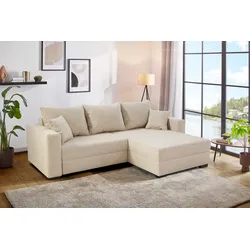Ecksofa JOCKENHÖFER GRUPPE "Saalbach, L-Form, Breite 261cm", beige, B:261cm T:90cm, Korpus: 100% Polyester, Kissen: 100% Polyester, Sofas, inkl. Bettfunktion & Bettkasten, Ottomane links/rechts montierbar