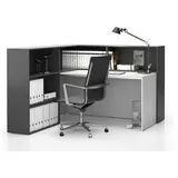 Büroschreibtisch-Set für rechte Ecke SEGMENT, mit 5 Einlageböden, weiß/Graphit