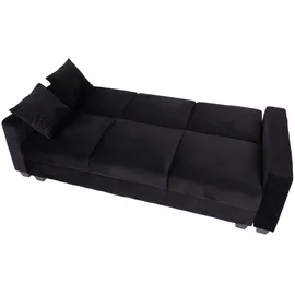 Mendler Sofa HWC-H47 mit Ottomane, Couch Sofa Gästebett, Schlaffunktion Stauraum 217x145cm ~ Samt schwarz