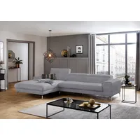 Ecksofa W.SCHILLIG "piedroo, Designsofa mit tollem Sitzkomfort, elegant und bequem, L-Form", grau (dolphin r66), B:343cm H:70cm T:193cm, Chenille-Flachgewebe R66 (85% Polyester, 15% Nylon), Sofas, Kopfteilverstellung, wahlweise mit Sitztiefenverstellung, Breite 343cm
