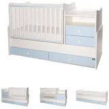 Lorelli Baby- Jugendbett Combo umbaubar 2 Kinder gleichzeitig Schaukelfunktion weiß blau