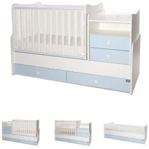 Lorelli Baby- Jugendbett Combo umbaubar 2 Kinder gleichzeitig Schaukelfunktion weiß blau