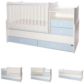 Lorelli Baby- Jugendbett Combo umbaubar 2 Kinder gleichzeitig Schaukelfunktion weiß blau