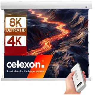 celexon HomeCinema Dynamic Slate ALR Hochkontrast-Tension-Motor-Leinwand 80" | 177x100cm 16:9 | elektrische 8K, Full-HD Beamer-Projektions-Leinwand mit strammen Seilspannsystem | Decken-/Wand-Montage