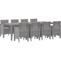 VidaXL 9-tlg. Garten-Essgruppe mit Kissen Weiß Poly Rattan
