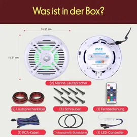 Pyle Audio Pyle Outdoor Lautsprecher Wasserdicht 250 Watt, 2-Wege mit LED-Lichtern Weiß,