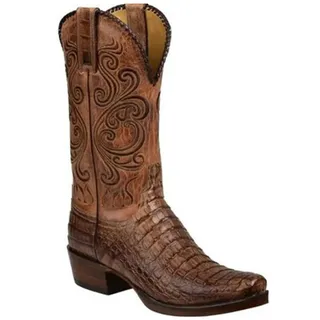 CrtTsks Herren Western Cowboy Stiefel aus Rindsleder Lederstiefel mit Gummisohle Biker Boots mit Reißverschluss Männer Stiefeletten,Braun,45 EU - 45 EU