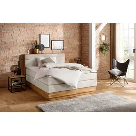 Home Affaire Boxspringbett HOME AFFAIRE "Cavan", beige, B:164cm L:222cm, Microfaser (100% Polyester), Komplettbetten, Boxspringbett, Eiche, inkl. Bettkasten & Topper, verschiedene Härtegrade (auch H4)