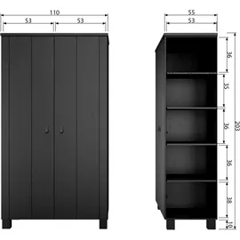 Woood Kleiderschrank Ties 110 x 203 x 0 cm Schwarz