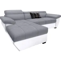 Ecksofa COTTA "Speedway L-Form" Sofas Gr. B/H/T: 265cm x 79cm x 102cm, Kunstleder SOFTLUX-Luxus-Microfaser, Recamiere links, ohne Bettfunktion-ohne Bettkasten-mit Kopfteilverstellung, grau (weiß/grau) inklusive Kopfteilverstellung, wahlweise mit Bettfunktion + Bettkasten