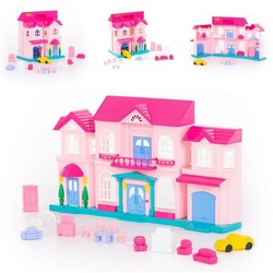 Polesie Puppenhaus Puppenhaus Sophie 78018, klappbar Möbelset, 2 Etagen, verschiedene Räume rosa