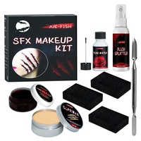 Cricia SFX Make-up-Set, Halloween-Make-up-Spezialeffekte SFX-Make-up-Kit für Zombie-Vampirhaut-Wachs-Kunstblut-Gel-Narbe-Wasser-Kunstblut-Spray-Schwamm-Silber-Schaber für Halloween-Cosplay