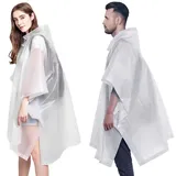 Ahsado Transparent Regenmantel Regenponcho Regencape Regenjacke für Damen und Herren Wasserdicht Wiederverwendbar Eva Regenbekleidung Regen Zubehör für Wandern Radfahren Camping und Reise - Einheitsgröße