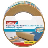 Tesa Doppelseitiges Klebeband Universal - Vielseitiges Klebeband für Verpackungen, Deko und Teppiche oder zum Basteln - 25 m x 50 mm