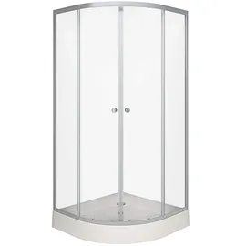 Marwell Duschkabine 90x90x200 cm mit Gleittüren, Eckduschkabine inkl. Duschtasse, 53 cm Einstiegsbreite, 4 mm Sicherheitsglas, Aluminiumrahmen silber matt, magnetischer Türverschluss