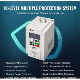 Vevor Frequenzumrichter VFD 3 PS, 2,2 kW, 5 A, 3-Phasen-Wechselstrom, 380 V Eingang auf 3-Phasen-Wechselstrom, 0 – 380 V Ausgang, Frequenzumwandler, 50/60 Hz Eingang, 0 – 2000 Hz Ausgang