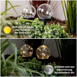Lumiled 6 Stück Solar Gartenleuchte Solarlampe Solarkugeln für Garten Außen Leuchtkugel Kugel mit Erdspieß Dämmerungssensor Außenleuchte Wegeleuchte Klar LED IP44 Warmweiß ∅10