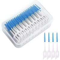 MIVAIUN 200 Stück Interdentalbürsten,Silikon Dual-Use Zahnseide Stick,Tragbarer Dental Floss,Zwischenräume Zahnzwischenraumbürsten,adaptive Interdentalbürste für Zahnreinigung(Blau)