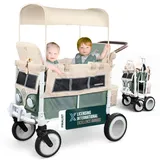 wonderfold outdoor WonderFold VW2 Volkswagen KinderVan (2 Sitzer) - zusammenklappbarer Kinderwagen mit VW-Stoßstange, funktionierenden Scheinwerfern und All-Terrain XL-Rädern, Sage Green