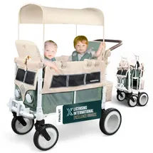 wonderfold outdoor WonderFold VW2 Volkswagen KinderVan (2 Sitzer) - zusammenklappbarer Kinderwagen mit VW-Stoßstange, funktionierenden Scheinwerfern und All-Terrain XL-Rädern, Sage Green