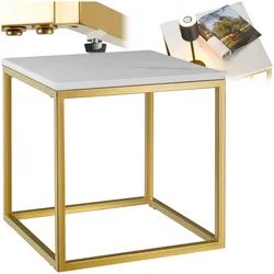 tectake® Marmor-Beistelltisch, quadratisch, solides Stahlgestell, mit höhenverstellbaren Kunststofffüßen