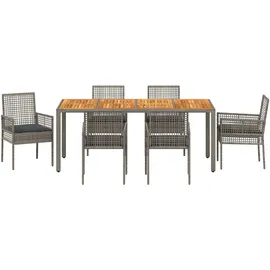 vidaXL 7-teiliges Garten-Eßtisch-Set mit Kissen Grau Poly-Rattan