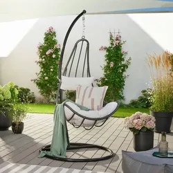HOME DELUXE - Hängesessel CAMA - Grau, Höhe 200 cm - inkl. Gestell, Sitz- und Rückenkissen I Polyrattan Hängestuhl Gartenschaukel Hängekorb