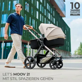 Kinderkraft MOOV2 AIR Kinderwagen 3 in 1 Kinderwagenset bis 26 kg mit Kindersitz I-SIZE 40-75 cm, Buggy Funktion, Liegeposition verstellbar, Große ausziehbare Verdeck, Aufblasbare Räder, Hellgrau