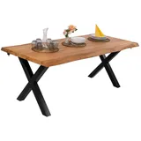 Sam Esstisch Baumkante Akazie natur 180 (280) x 90 X-Gestell schwarz mit Ansteckplatten CALI - Naturbelassen