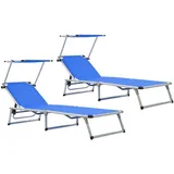 2er Set Campingliege Gartenliege Strandliege Klappliege Sonnenliege Dach Blau