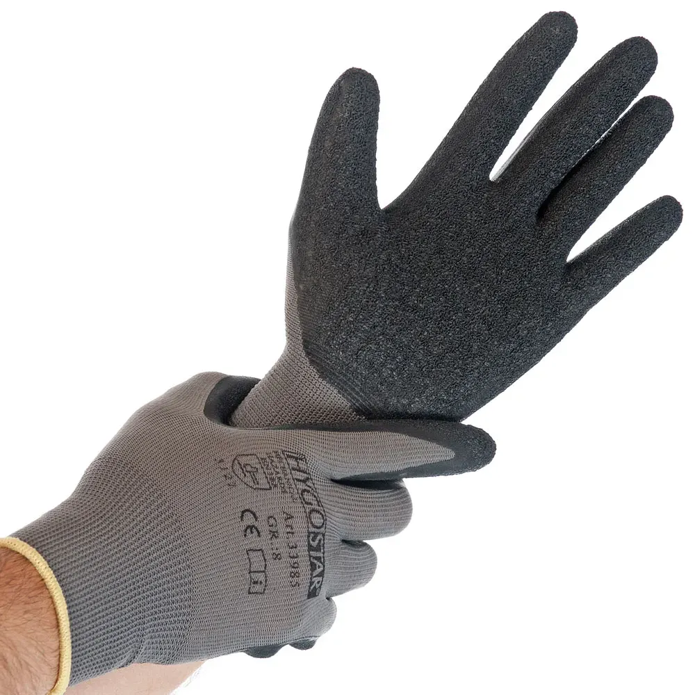 Hygostar Skill Feinstrickhandschuhe mit Latex-Beschichtung grau/schwarz, VE 120 Paar 10/XL