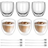 6er Doppelwandige Espressotassen Gläser, Latte Macchiato Gläser Doppelwandig 80ml, Cappuccino Tassen mit 6 Löffel, Hitzebeständiges Kaffeetassen Teegläser, Espressotassen Set
