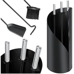 KESSER® Kaminbesteck Set 4-teiliges Kaminzubehör – Modern Design, beschichtet, Hochwertige Kamingarnitur aus 4 Teilen: Besen, Schaufel, Schürhaken, Ständer Stahl Edelstahlgriffe
