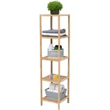 Alpina Badregal - Badezimmer Regal aus Bambus – Schmales Küchenregal mit 5 Lattenboden – Regale mit Lackiertes Bambusholz und Rutschfesten Füßen – 33 x 32 x 141 cm