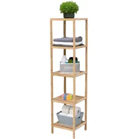 Alpina Badregal - Badezimmer Regal aus Bambus – Schmales Küchenregal mit 5 Lattenboden – Regale mit Lackiertes Bambusholz und Rutschfesten Füßen – 33 x 32 x 141 cm