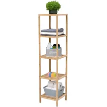 Alpina Badregal - Badezimmer Regal aus Bambus – Schmales Küchenregal mit 5 Lattenboden – Regale mit Lackiertes Bambusholz und Rutschfesten Füßen – 33 x 32 x 141 cm
