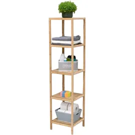 Alpina Badregal - Badezimmer Regal aus Bambus – Schmales Küchenregal mit 5 Lattenboden – Regale mit Lackiertes Bambusholz und Rutschfesten Füßen – 33 x 32 x 141 cm