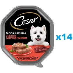 CESAR Schale 14x150 g Nassvollnahrung für ausgewachsene Hunde, Terrine mit Rindfleisch und Leber