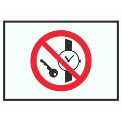 Mitführen von Metallteilen und Uhren verboten Symbol Schild A2 (420x594mm)