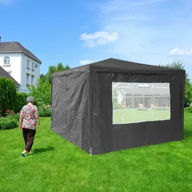 Relaxdays Pavillon, 2er Set, HxB 2x3 m, Pavillonwand mit Fenster, wasserdicht, Seitenteile, grau