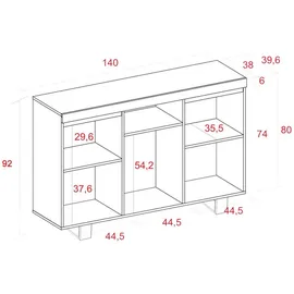 SKRAUT HOME Sideboard 140 x 92 x 40 cm Eiche/Schwarz
