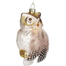 Brubaker Eule Gold - Handbemalte Weihnachtskugel aus Glas mit Federn - Mundgeblasener Christbaumschmuck Figuren Lustig Deko Anhänger Baumkugel - 10,8 cm