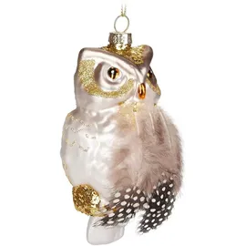 Brubaker Eule Gold - Handbemalte Weihnachtskugel aus Glas mit Federn - Mundgeblasener Christbaumschmuck Figuren Lustig Deko Anhänger Baumkugel - 10,8 cm