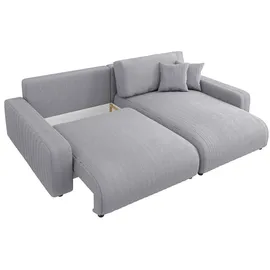 s-style möbel - Emma Ecksofa mit Schlaffunktion und Bettkasten in Cord-Stoff schöner Sitzkomfort, Ottomane rechts, B/T/H: 234 cm / 170 cm / 78 cm - Grau