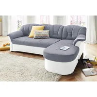 Ecksofa DOMO COLLECTION "Elva, zeitloses Design, elegante Rückensteppung, Breite 233cm L-Form", weiß (weiß, silber), B:240cm H:84cm T:82cm, Kunstleder SOFTLUX / Struktur ( 100% Polyester);Microfaser PRIMABELLE (100% Polyester);(geprägte) Luxus-Microfaser (100% Polyester), Sofas, Ecksofa, wahlweise mit Bettfunktion und Federkern